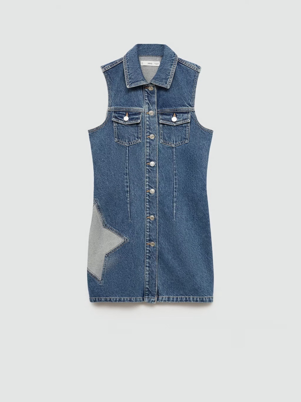 Mango Blue Denim Sleeveless Button-Front Dress with Star Patch Women’s